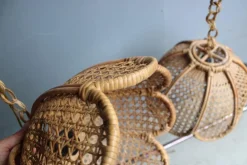 Pamono Bamboo, Straw and Brass Pendants, Italy, 1970s, Set of 2><noscript><img width=