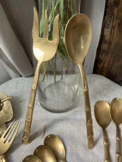 Sale Pamono Bamboo Style Serving Cutlery in Nickel-Plated Bronze, 1960s, Set of 25