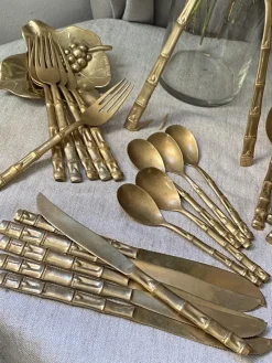 Sale Pamono Bamboo Style Serving Cutlery in Nickel-Plated Bronze, 1960s, Set of 25