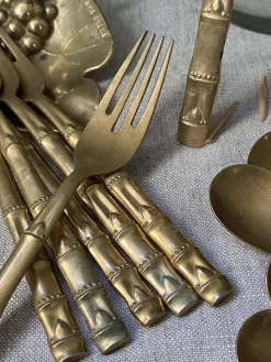 Sale Pamono Bamboo Style Serving Cutlery in Nickel-Plated Bronze, 1960s, Set of 25