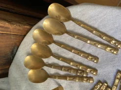 Sale Pamono Bamboo Style Serving Cutlery in Nickel-Plated Bronze, 1960s, Set of 25