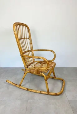 Pamono Bamboo Wicker Rocking Chair, Italy, 1960s