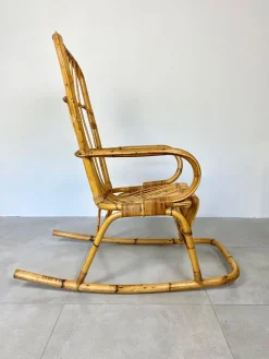 Pamono Bamboo Wicker Rocking Chair, Italy, 1960s