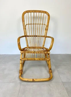 Pamono Bamboo Wicker Rocking Chair, Italy, 1960s
