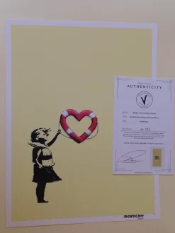 Hot Pamono Banksy X Post Modern Vandal, Girl with Heart Shaped Float (Yellow), 2021, Pigment Print