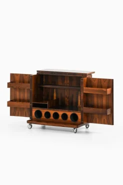 Pamono Bar Cabinet in Rosewood, Formica and Steel on Wheels attributed to Illum Wikkelsø, 1960s