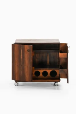 Pamono Bar Cabinet in Rosewood, Formica and Steel on Wheels attributed to Illum Wikkelsø, 1960s