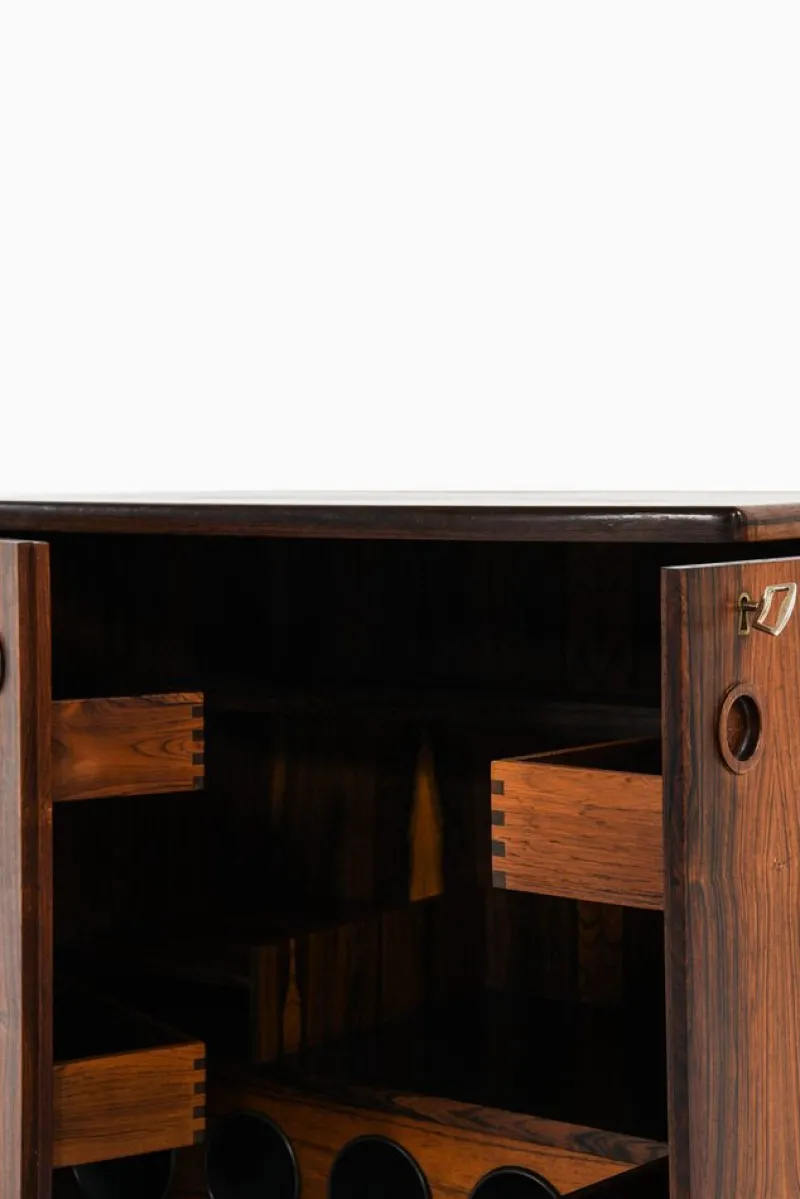 Pamono Bar Cabinet in Rosewood, Formica and Steel on Wheels attributed to Illum Wikkelsø, 1960s