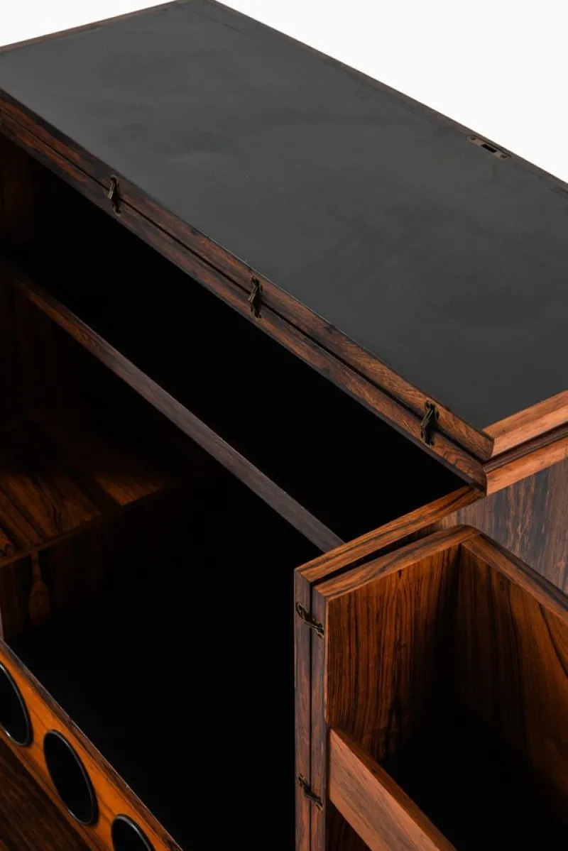 Pamono Bar Cabinet in Rosewood, Formica and Steel on Wheels attributed to Illum Wikkelsø, 1960s
