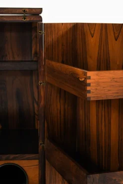 Pamono Bar Cabinet in Rosewood, Formica and Steel on Wheels attributed to Illum Wikkelsø, 1960s