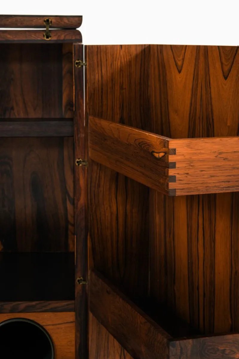 Pamono Bar Cabinet in Rosewood, Formica and Steel on Wheels attributed to Illum Wikkelsø, 1960s