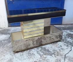 Pamono Bar Cabinet in Wood, Brass and Mirrored Glass from Stilglass Donati, Italy, 1970s> Worktables & Workbenches