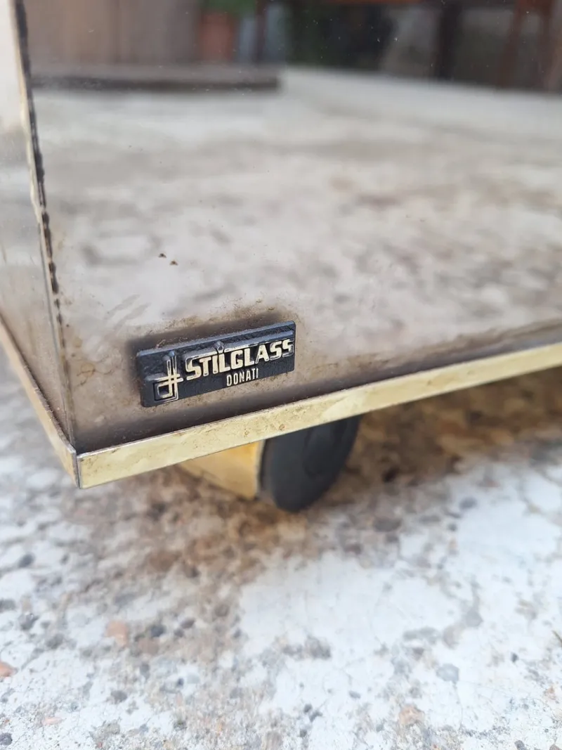 Pamono Bar Cabinet in Wood, Brass and Mirrored Glass from Stilglass Donati, Italy, 1970s> Worktables & Workbenches