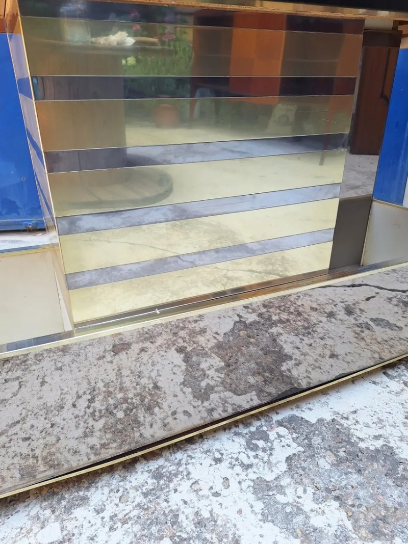 Pamono Bar Cabinet in Wood, Brass and Mirrored Glass from Stilglass Donati, Italy, 1970s> Worktables & Workbenches