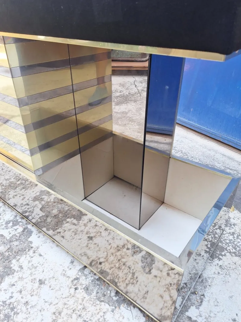 Pamono Bar Cabinet in Wood, Brass and Mirrored Glass from Stilglass Donati, Italy, 1970s> Worktables & Workbenches