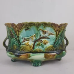Online Pamono Barbotine Cache Pot from Faïencerie de Nimy, 19th Century