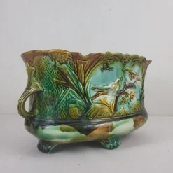Online Pamono Barbotine Cache Pot from Faïencerie de Nimy, 19th Century