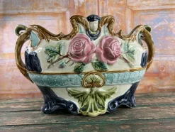 Pamono Barbotine Jardinieres from Onnaing, France, 1890, Set of 3> Planters And Jardiniere