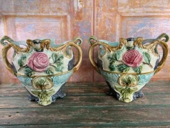 Pamono Barbotine Jardinieres from Onnaing, France, 1890, Set of 3><noscript><img width=