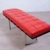 Sale Pamono Barcellona 3-Seater Bench in Red Leather, Wooden Base and Steel Legs