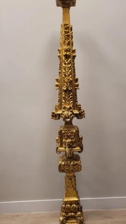 Pamono Baroque Altar Stipe or Pedestal in Carved and Gilded Wood, 17th-18th Century><noscript><img width=