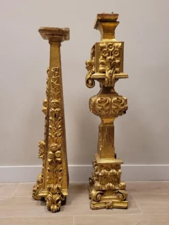 Pamono Baroque Altar Stipe or Pedestal in Carved and Gilded Wood, 17th-18th Century><noscript><img width=