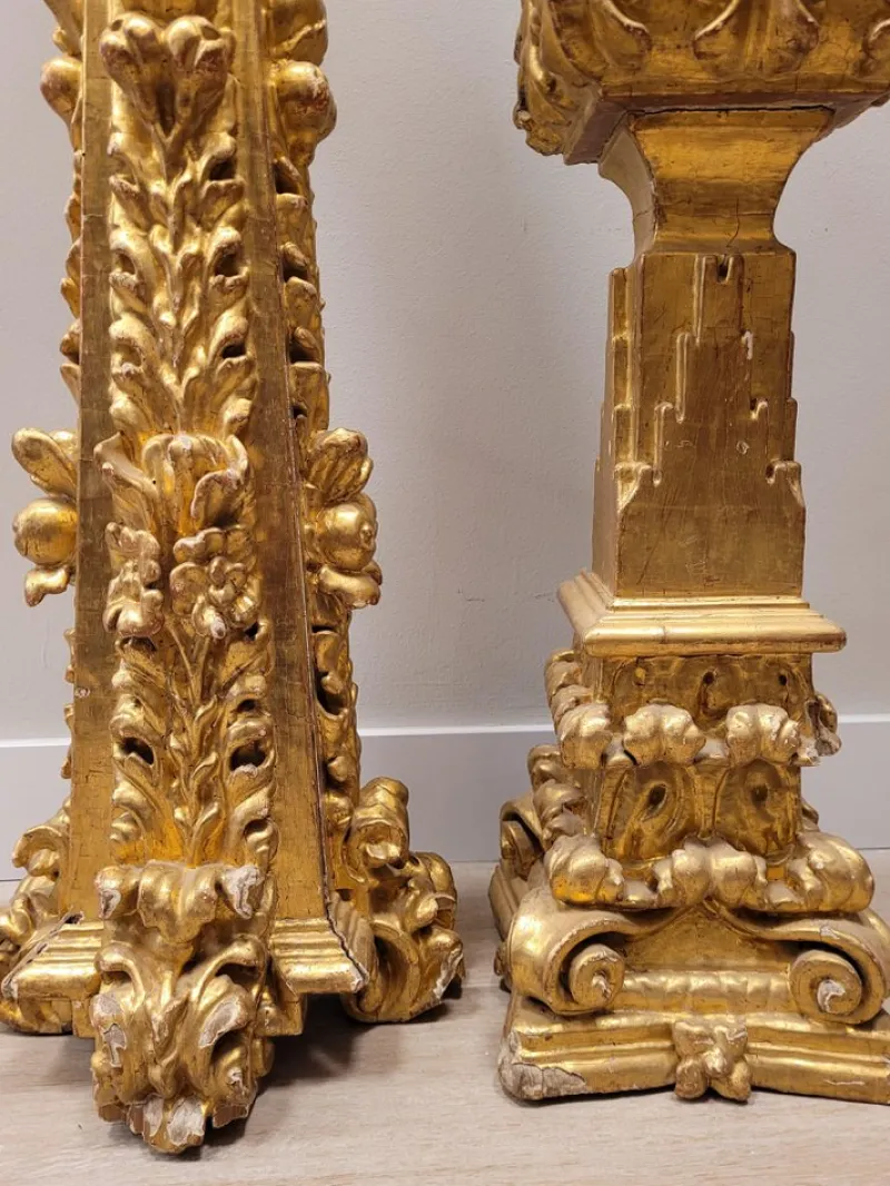 Pamono Baroque Altar Stipe or Pedestal in Carved and Gilded Wood, 17th-18th Century> Pedestals And Columns