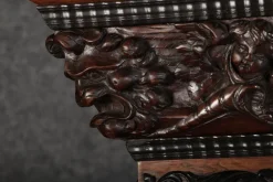 Pamono Baroque Cabinet Amsterdam Schapp, 5 Ebonized Columns, Pillow Fillings, Carved Chapters - Doors - Cornice, Secret Compartment, on High Feet, 1880><noscript><img width=
