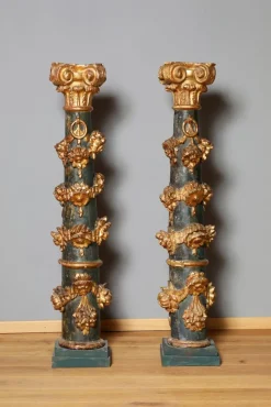 Pamono Baroque Colored Columns in Wood, South Germany, 1750, Set of 2> Pedestals And Columns