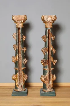 Pamono Baroque Colored Columns in Wood, South Germany, 1750, Set of 2><noscript><img width=