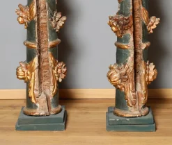 Pamono Baroque Colored Columns in Wood, South Germany, 1750, Set of 2><noscript><img width=