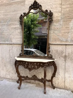 Online Pamono Baroque Console and Mirror in Wood, 1900s, Set of 2
