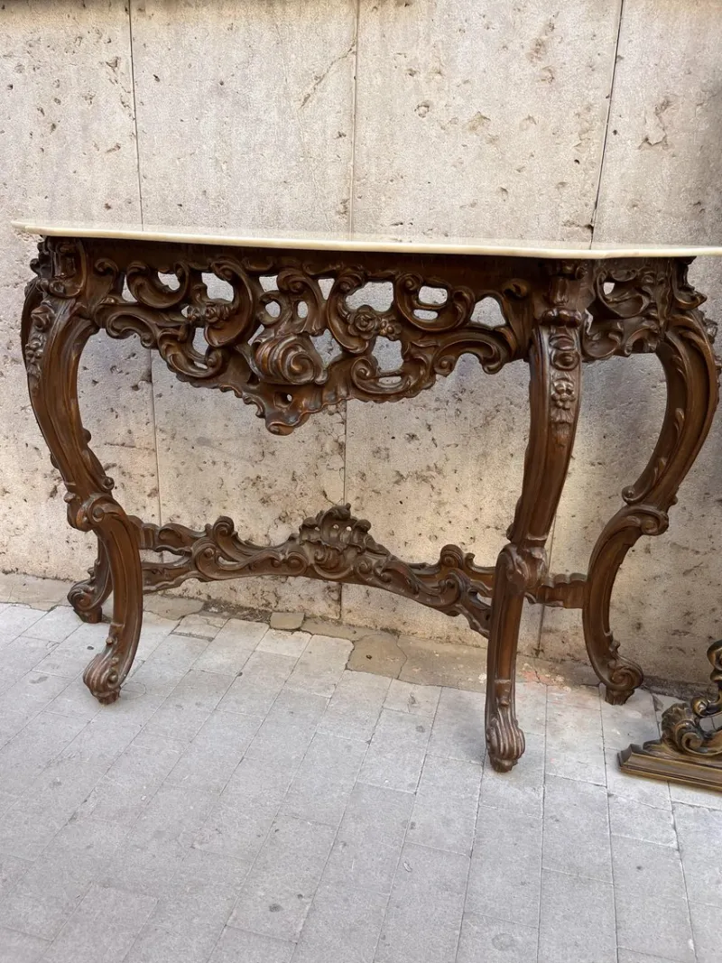 Online Pamono Baroque Console and Mirror in Wood, 1900s, Set of 2