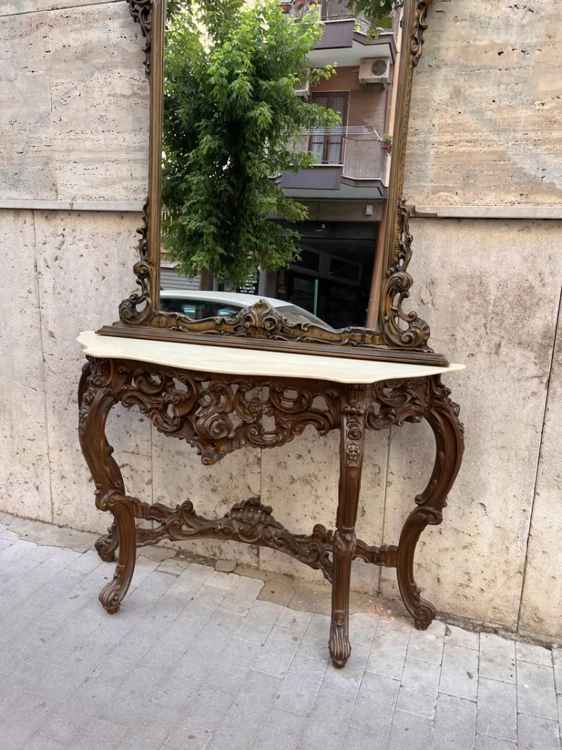Online Pamono Baroque Console and Mirror in Wood, 1900s, Set of 2