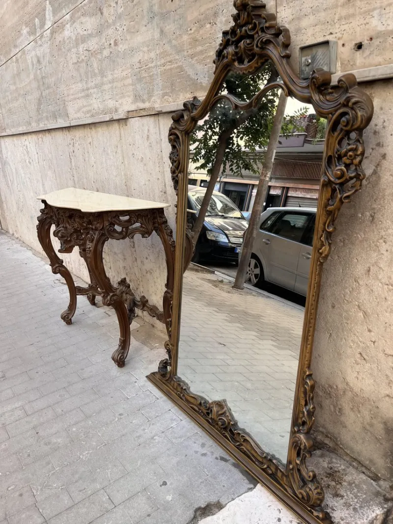 Online Pamono Baroque Console and Mirror in Wood, 1900s, Set of 2