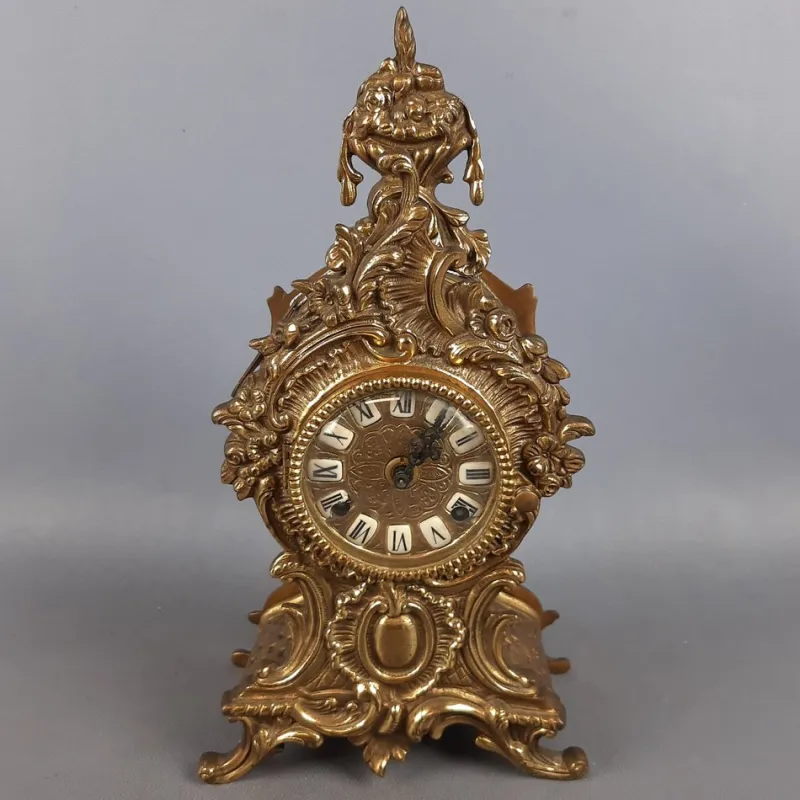 Pamono Baroque Mechanical Table Clock in Golden Brass, 1960s> Clocks