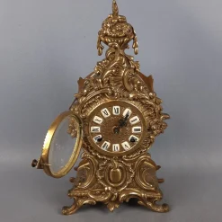 Pamono Baroque Mechanical Table Clock in Golden Brass, 1960s><noscript><img width=