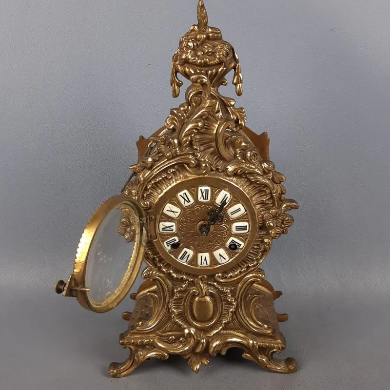 Pamono Baroque Mechanical Table Clock in Golden Brass, 1960s> Clocks