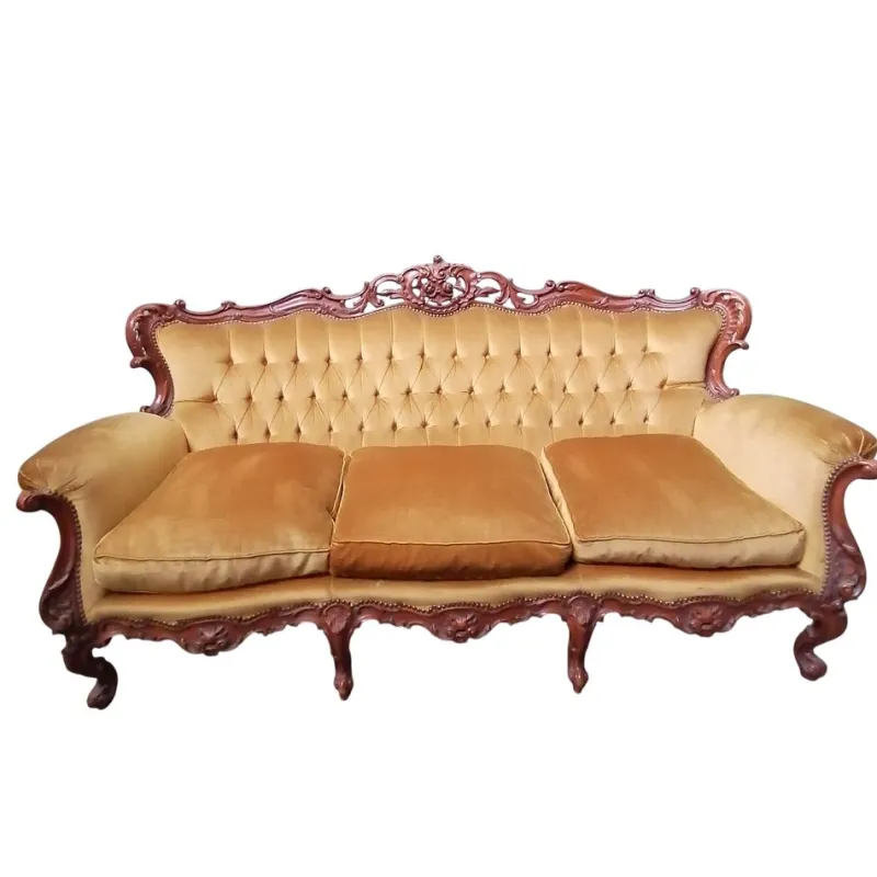 Hot Pamono Baroque Sofa in Golden Velvet, 1950s