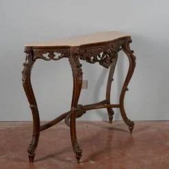 Pamono Baroque Style Carved Console Table with Pink Marble Top, 1960s> Console Tables