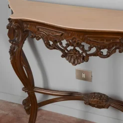 Pamono Baroque Style Carved Console Table with Pink Marble Top, 1960s><noscript><img width=