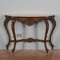 Pamono Baroque Style Carved Console Table with Pink Marble Top, 1960s><noscript><img width=