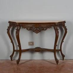 Pamono Baroque Style Carved Console Table with Pink Marble Top, 1960s><noscript><img width=
