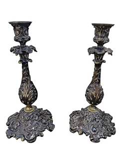 Pamono Baroque Style Silver-Plated Bronze Candlesticks, Set of 2> Candleholders