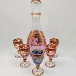 Pamono Baroque Venetian Bottle and Glasses in Glass with Gold Trim, Venice, Italy, 1950s, Set of 6><noscript><img width=