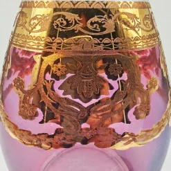 Pamono Baroque Venetian Bottle and Glasses in Glass with Gold Trim, Venice, Italy, 1950s, Set of 6><noscript><img width=
