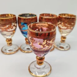 Pamono Baroque Venetian Bottle and Glasses in Glass with Gold Trim, Venice, Italy, 1950s, Set of 6><noscript><img width=