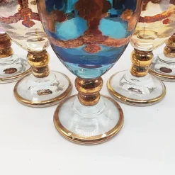 Pamono Baroque Venetian Bottle and Glasses in Glass with Gold Trim, Venice, Italy, 1950s, Set of 6><noscript><img width=