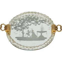 Sale Pamono Barovier Murano Gold Blown Glass Italian Serving Tray with Etched Mirror, 1940s