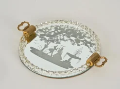 Sale Pamono Barovier Murano Gold Blown Glass Italian Serving Tray with Etched Mirror, 1940s